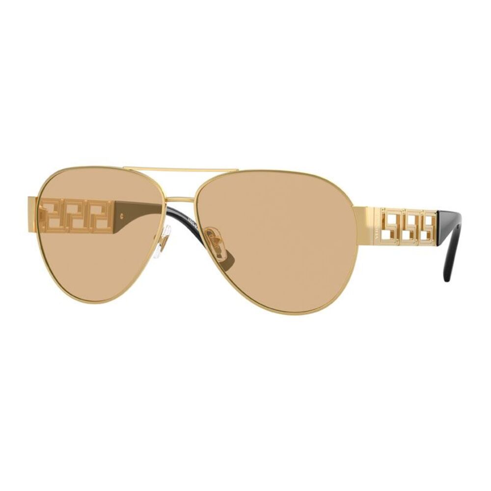 Versace Sunglasses Aviator Full Rim, Gold Frame and Light Yellow Mirror Lens